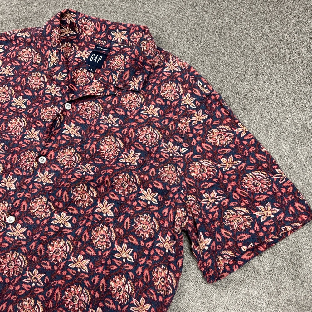 GAP Shirt Mens Large Linen Blend Button Up Loop Collar Summer Casual Floral